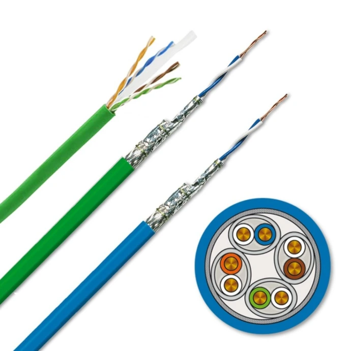 Cat6 UTP and shielded Cat6A cable, sectioned